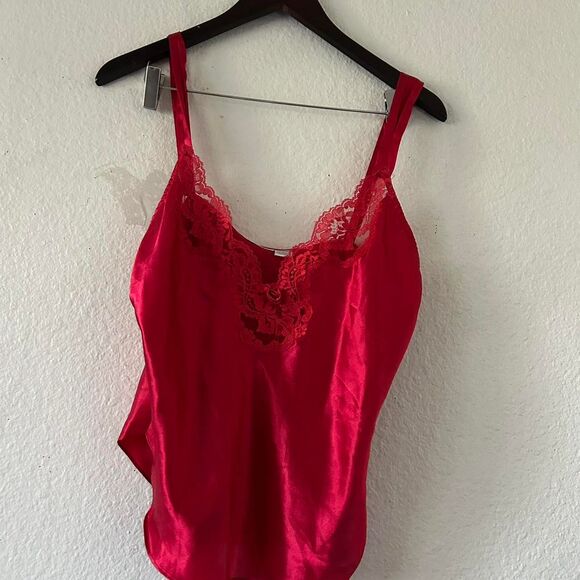 Cacique Coquette Red Lace Trimmed Cami Tank Top Satin Fairy Y2K - Picture 4 of 8